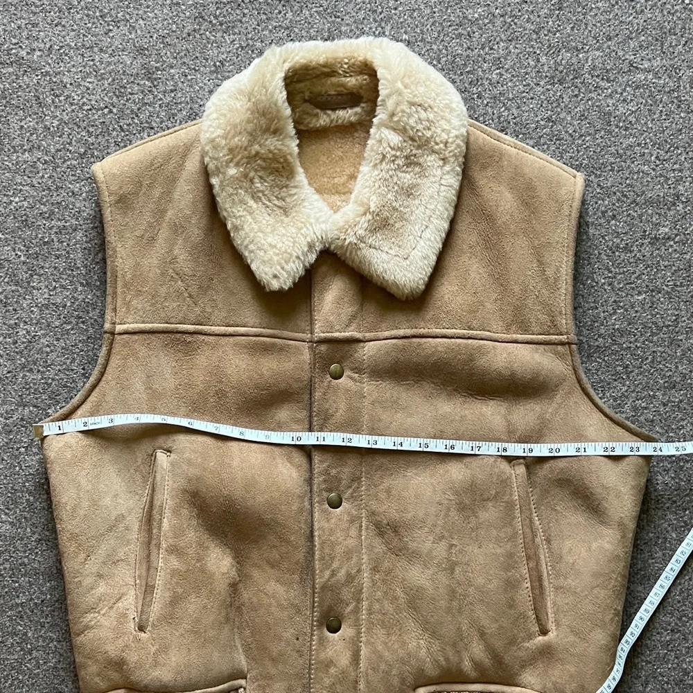 Vintage Overland Sheepskin Co. Suede Leather Collared Vest Fur Lined Made In USA_10